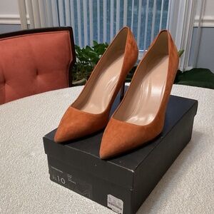 Orange suede J. crew pumps